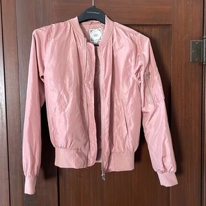 Pink Bomber Jacket Full Zip Up with Pockets Iris Size S